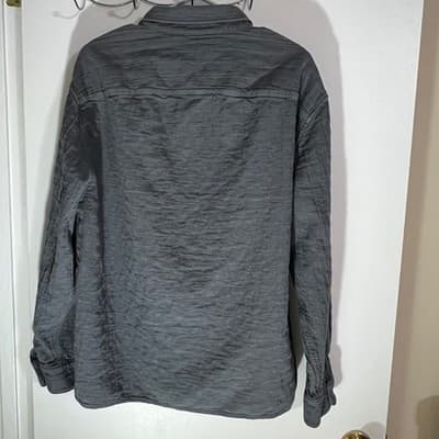 Abercrombie & Fitch Mens Large Charcoal Grey Cotton Linen Crinkle Gauze Shirt - Thumbnail 2