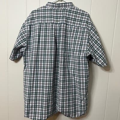 Ariat Pro Series Short Sleeve Button Down Shirt Plaid Green Navy White Mens XL - Thumbnail 5