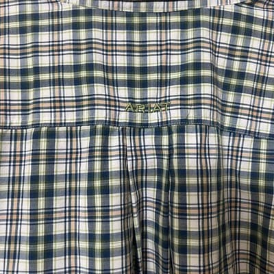 Ariat Pro Series Short Sleeve Button Down Shirt Plaid Green Navy White Mens XL - Thumbnail 6