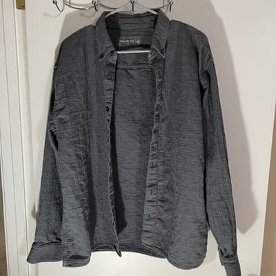 Abercrombie & Fitch Mens Large Charcoal Grey Cotton Linen Crinkle Gauze Shirt