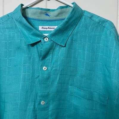 Tommy Bahama 100% Linen Long Sleeve Button Down Turquoise Teal Vacation Mens 3XL - Thumbnail 2