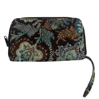 Vera Bradley Provencal Quilted Cotton Zip Wristlet Wallet Brown Teal Paisley - Thumbnail 2