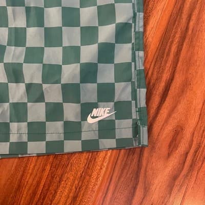 Nike Club Flow Checkered Shorts Green Nylon Athletic Streetwear Men's 2XL - Thumbnail 3