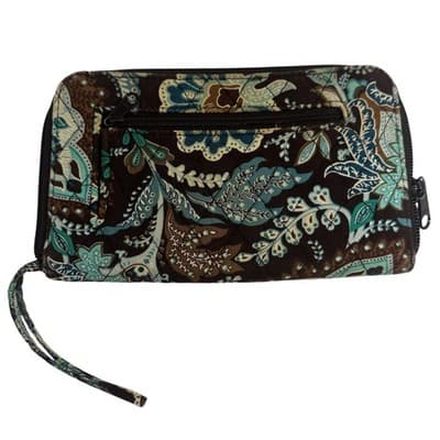 Vera Bradley Provencal Quilted Cotton Zip Wristlet Wallet Brown Teal Paisley