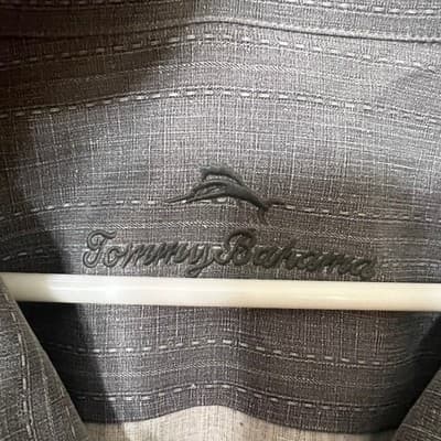 Tommy Bahama Silk Hawaiian Camp Shirt Grey Palm Leaf Floral Button Down Mens 3XL - Thumbnail 6