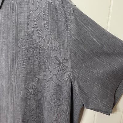 Tommy Bahama Silk Hawaiian Camp Shirt Grey Palm Leaf Floral Button Down Mens 3XL - Thumbnail 2
