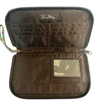 Vera Bradley Provencal Quilted Cotton Zip Wristlet Wallet Brown Teal Paisley - Thumbnail 3