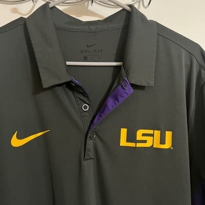 Nike LSU Tigers Dri-FIT Polo Shirt Men Charcoal Grey Purple XL - Thumbnail 2