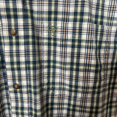 Ariat Pro Series Short Sleeve Button Down Shirt Plaid Green Navy White Mens XL - Thumbnail 2