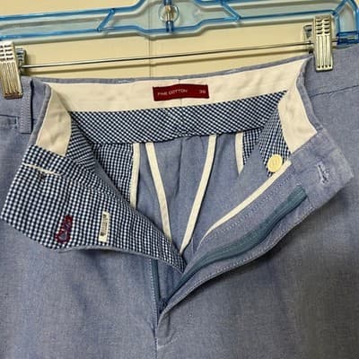 Louis Raphael Rosso Red Blue Cotton Oxford Flat Front Shorts Mens Size 38 - Thumbnail 5