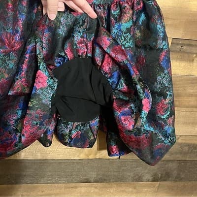 ELLIATT Dark Floral Metallic Brocade Bubble Hem Mini Dress Pockets Sz Medium - Thumbnail 8