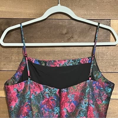 ELLIATT Dark Floral Metallic Brocade Bubble Hem Mini Dress Pockets Sz Medium - Thumbnail 7