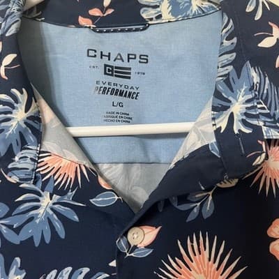 Chaps Everyday Performance Tropical Floral Button Down Shirt Navy Men's Large - Thumbnail 2