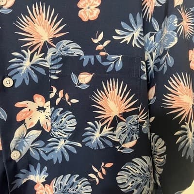 Chaps Everyday Performance Tropical Floral Button Down Shirt Navy Men's Large - Thumbnail 3