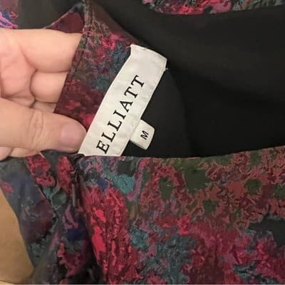 ELLIATT Dark Floral Metallic Brocade Bubble Hem Mini Dress Pockets Sz Medium - Thumbnail 4