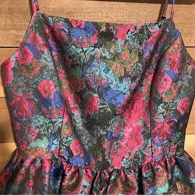 ELLIATT Dark Floral Metallic Brocade Bubble Hem Mini Dress Pockets Sz Medium - Thumbnail 3