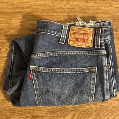 Levi’s 505 Regular Fit Straight Leg Jeans Men’s Blue Distressed 38x32 - Thumbnail 2