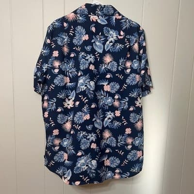 Chaps Everyday Performance Tropical Floral Button Down Shirt Navy Men's Large - Thumbnail 5