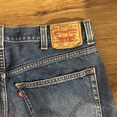 Levi’s 505 Regular Fit Straight Leg Jeans Men’s Blue Distressed 38x32 - Thumbnail 5