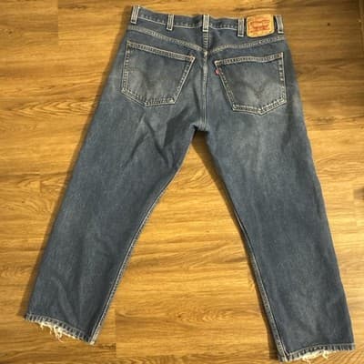 Levi’s 505 Regular Fit Straight Leg Jeans Men’s Blue Distressed 38x32 - Thumbnail 4