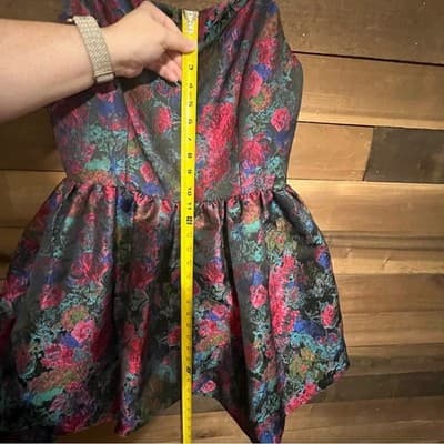 ELLIATT Dark Floral Metallic Brocade Bubble Hem Mini Dress Pockets Sz Medium - Thumbnail 9