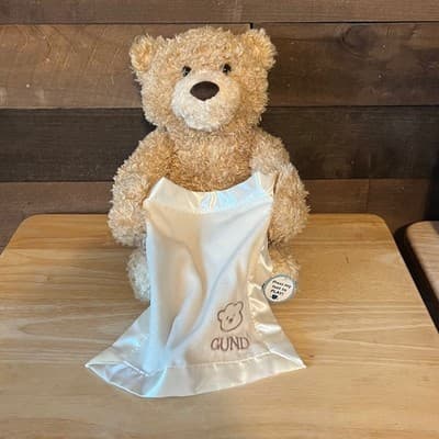 Baby GUND Peek-A-Boo Bear Animated Talking Plush Stuffed Animal Toy Size 10"
