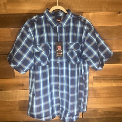 Blac Lacquer Men’s Button Up Shirt Blue Plaid Short Sleeve Size 3XL