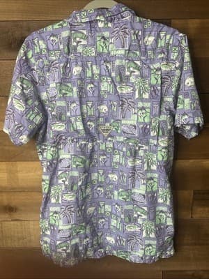 Columbia PFG Men's XS Short Sleeve Fishing Shirt Purple Green Fish Martini Print - Thumbnail 5