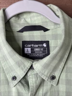 Carhartt Men's L Tall Large Tall Loose Fit Plaid Short Sleeve Shirt Green - Thumbnail 3
