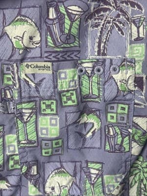 Columbia PFG Men's XS Short Sleeve Fishing Shirt Purple Green Fish Martini Print - Thumbnail 4