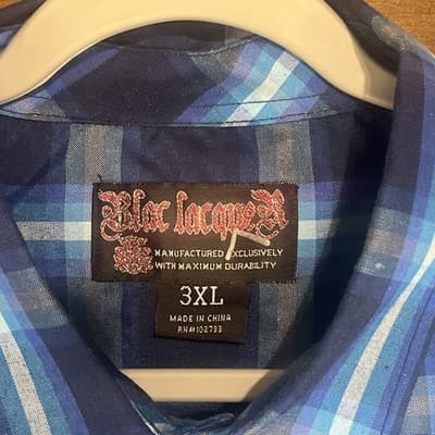 Blac Lacquer Men’s Button Up Shirt Blue Plaid Short Sleeve Size 3XL - Thumbnail 3