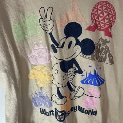 Walt Disney World Mickey Mouse Peace Sign T-Shirt Tan Cotton XL - Thumbnail 2
