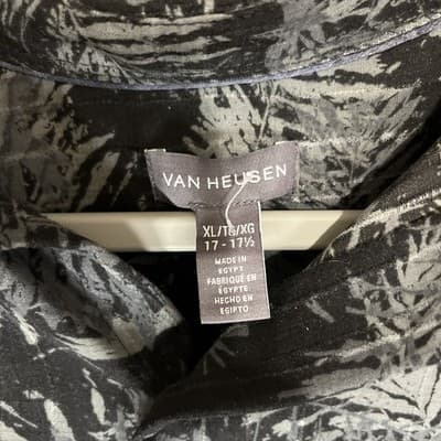 Van Heusen Men’s Hawaiian Button Up Shirt Black Gray Floral Size XL - Thumbnail 3