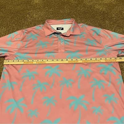 Waggle Golf Polo Shirt Pink Blue Palm Tree Short Sleeve Performance Men's Sz XL - Thumbnail 5