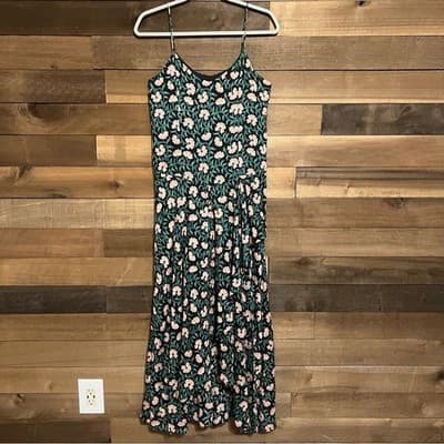 MIRTH Singapore Dress Dark Posy Floral Cotton Silk Asymmetrical Maxi Sz Small - Thumbnail 8