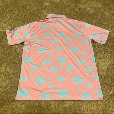 Waggle Golf Polo Shirt Pink Blue Palm Tree Short Sleeve Performance Men's Sz XL - Thumbnail 7