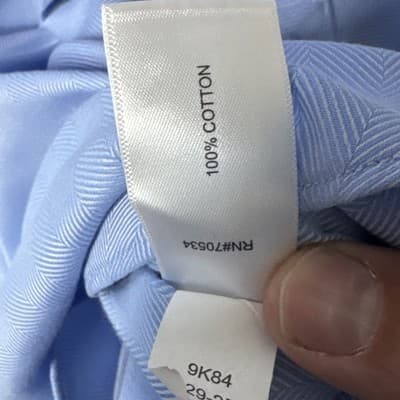 Orvis Men's L Blue Herringbone Button Down Long Sleeve Shirt Wrinkle Free Cotton - Thumbnail 4
