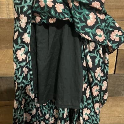 MIRTH Singapore Dress Dark Posy Floral Cotton Silk Asymmetrical Maxi Sz Small - Thumbnail 5