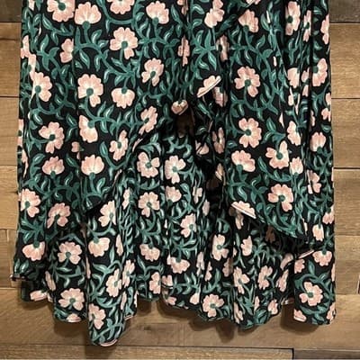MIRTH Singapore Dress Dark Posy Floral Cotton Silk Asymmetrical Maxi Sz Small - Thumbnail 6