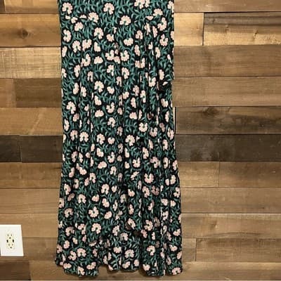 MIRTH Singapore Dress Dark Posy Floral Cotton Silk Asymmetrical Maxi Sz Small - Thumbnail 7