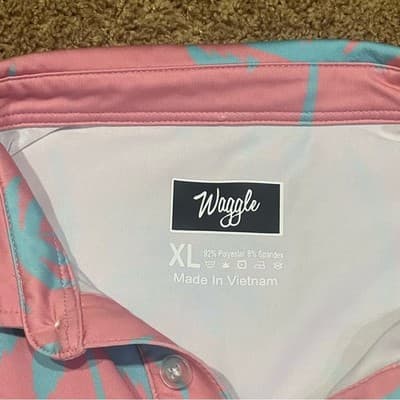 Waggle Golf Polo Shirt Pink Blue Palm Tree Short Sleeve Performance Men's Sz XL - Thumbnail 3