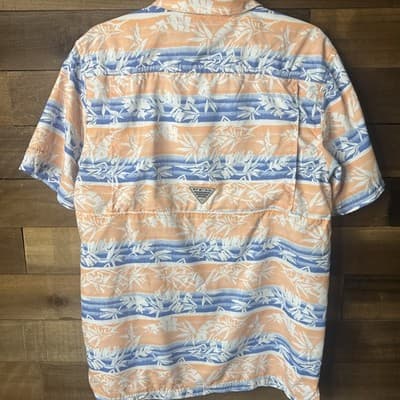 Columbia PFG Men's XS Short Sleeve Fishing Shirt Blue Orange Tropical Leaf Print - Thumbnail 5