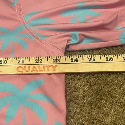 Waggle Golf Polo Shirt Pink Blue Palm Tree Short Sleeve Performance Men's Sz XL - Thumbnail 6