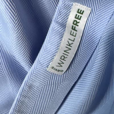 Orvis Men's L Blue Herringbone Button Down Long Sleeve Shirt Wrinkle Free Cotton - Thumbnail 3