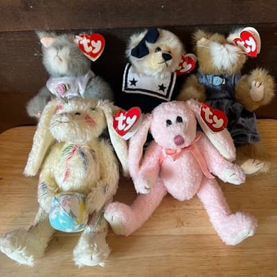 Ty Attic Treasures Jointed Bear Cats Bunny Tag Flaws Lot of 5 Flawed Hangtags - Thumbnail 9