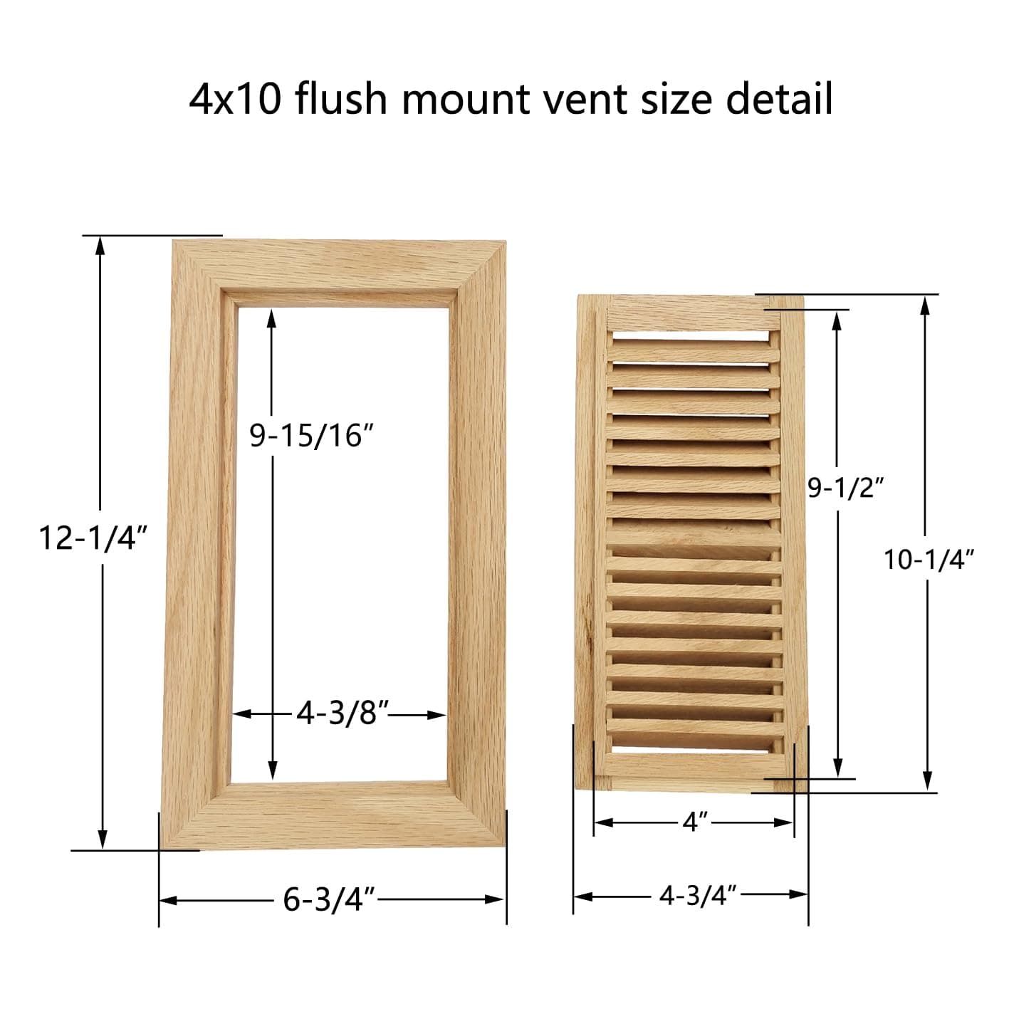 Homewell Maple Wood Floor Register Vent Flush Mount Frame 4X10 Inch Unfinished - Thumbnail 4