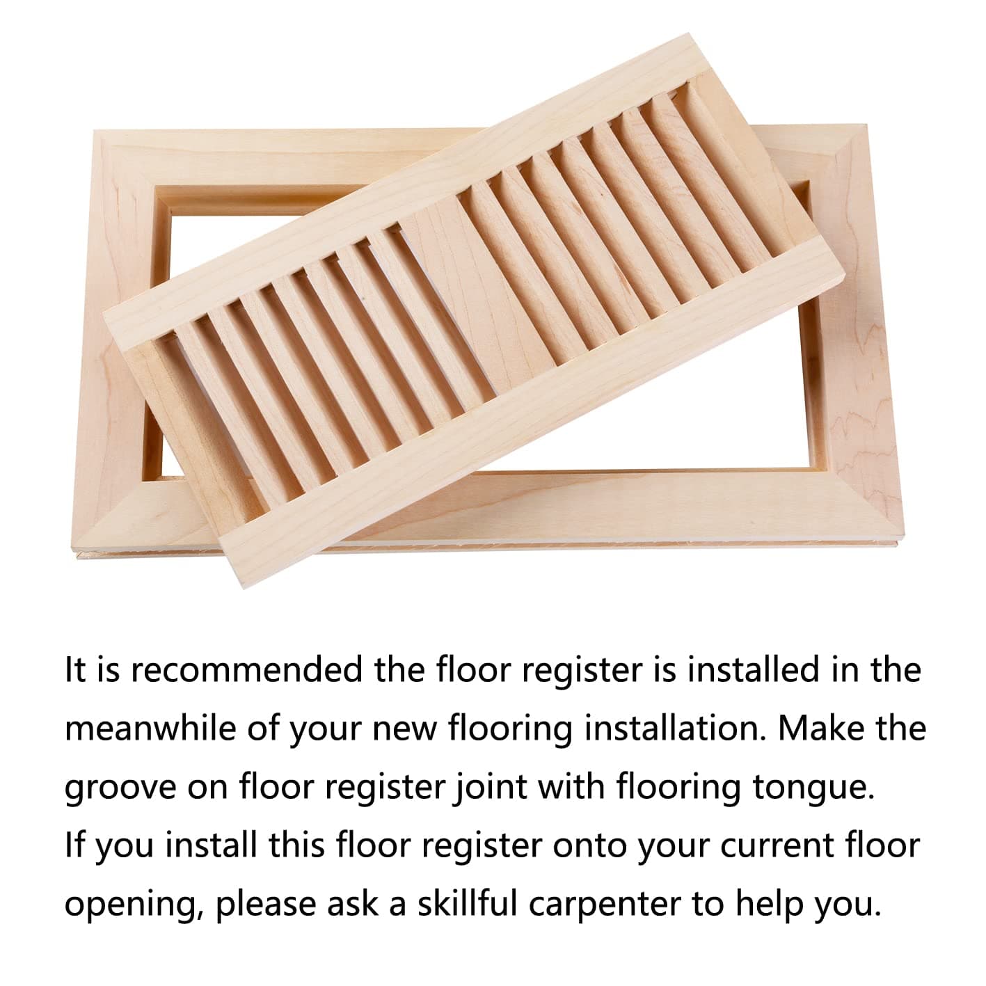 Homewell Maple Wood Floor Register Vent Flush Mount Frame 4X10 Inch Unfinished - Thumbnail 3