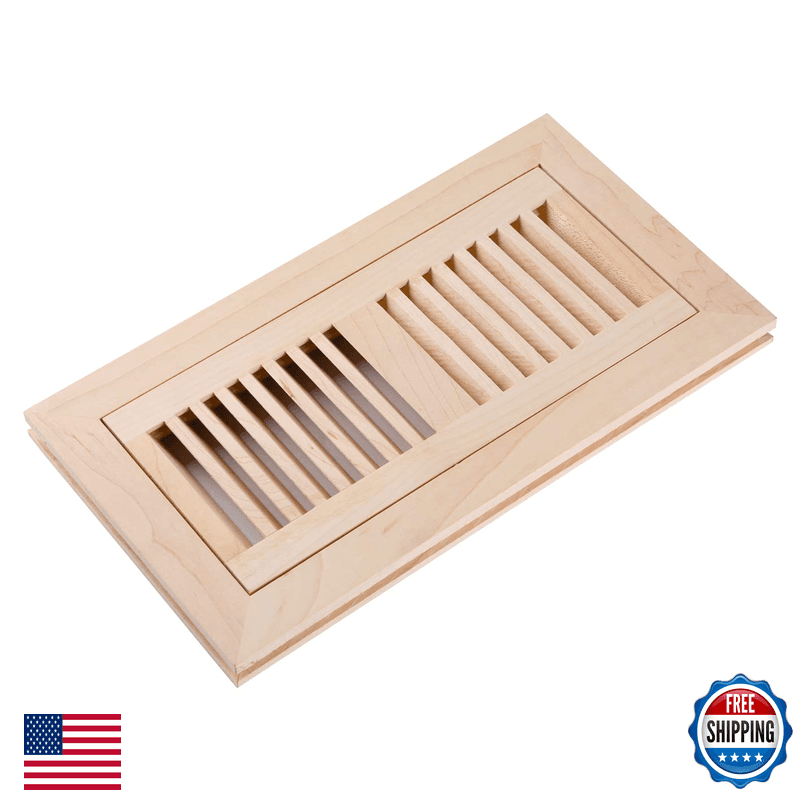 Homewell Maple Wood Floor Register Vent Flush Mount Frame 4X10 Inch Unfinished