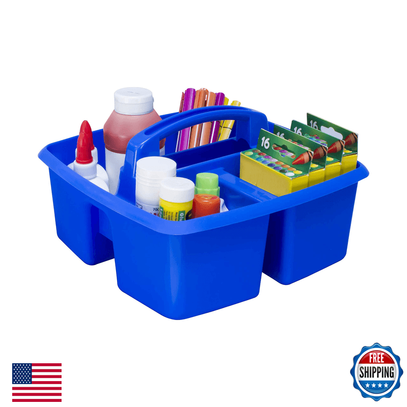 Storex 3-Compartment Small Caddy Multipurpose Classroom Organizer Handle Blue
