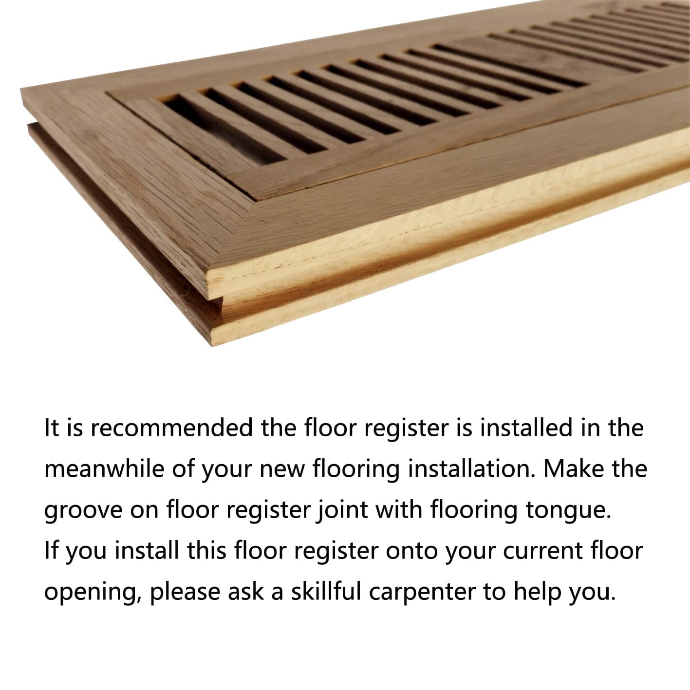 Homewell White Oak Wood Floor Register Vent Flush Mount Frame 4X12 Inch - Thumbnail 4